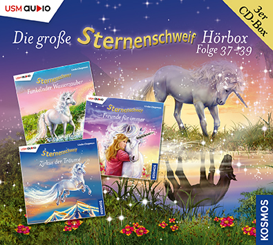 Cover Sternenschweif Hörbox 37 bis 39 – Hörspiel Dreierbox für Kinder und Einhorn-Fans