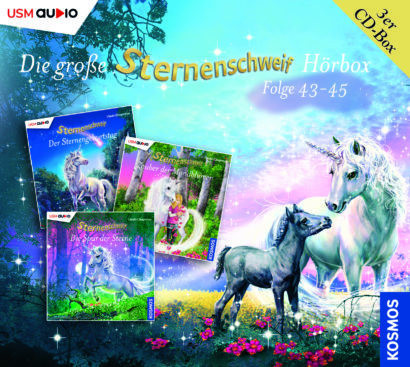 Die große Sternenschweif Hörbox Folge 43-45 Cover „Sternenschweif Hörbox Folge 43-45“ – Hörspiel für Kinder und Einhorn-Fans