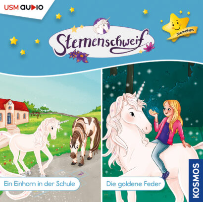 Sternenschweif Sternchen Folgen 1 und 2: Ein Einhorn in der Schule, Die goldene Feder – Hörspiel für Kinder Cover Kinderhörspiel Sternenschweif Sternchen 1 und 2